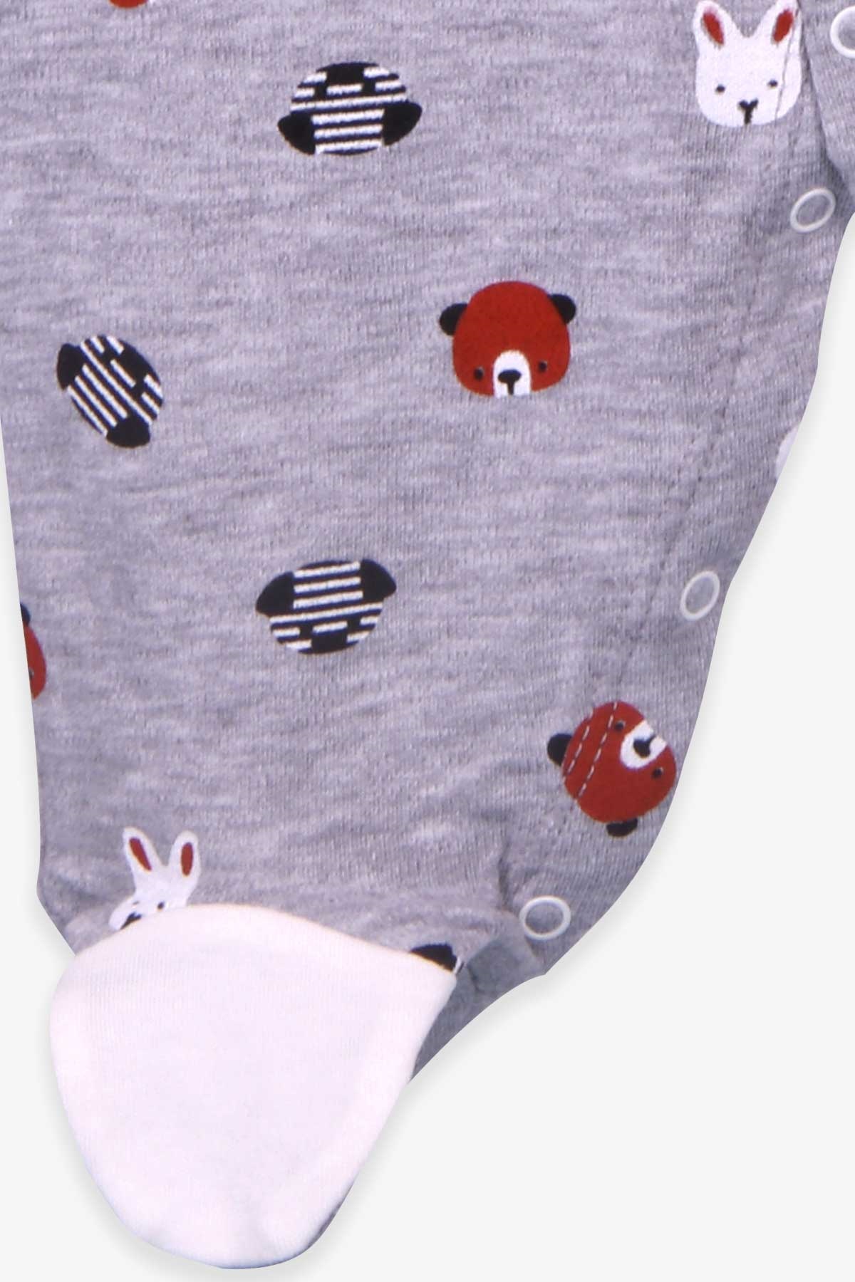 Breeze Erkek Bebek Tulum Hayvancık Baskılı Şapkalı Set Gri Melanj (0-3-6 Ay)