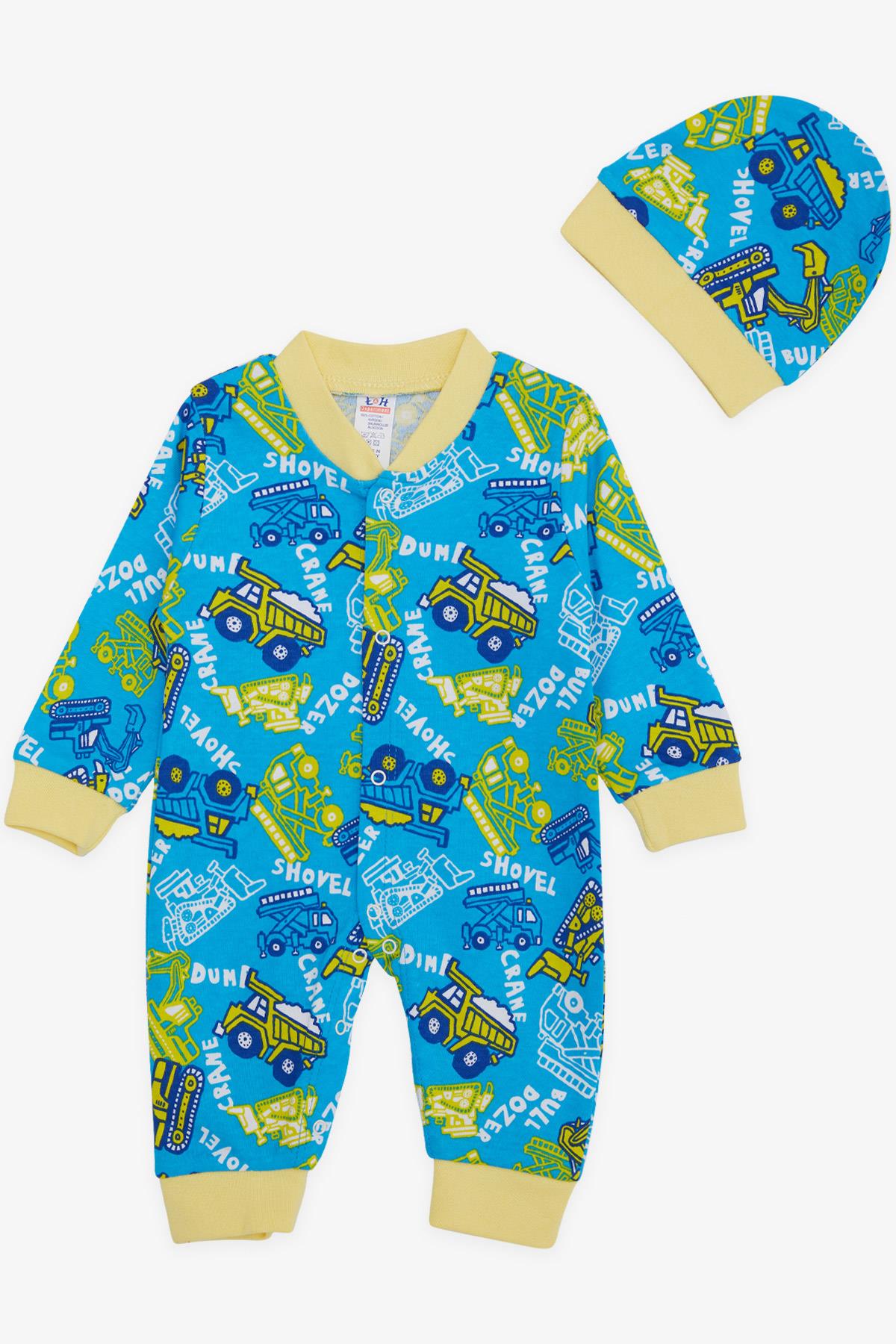 Breeze Erkek Bebek Tulum İş Makinesi Temalı Mavi (0-6 Ay)