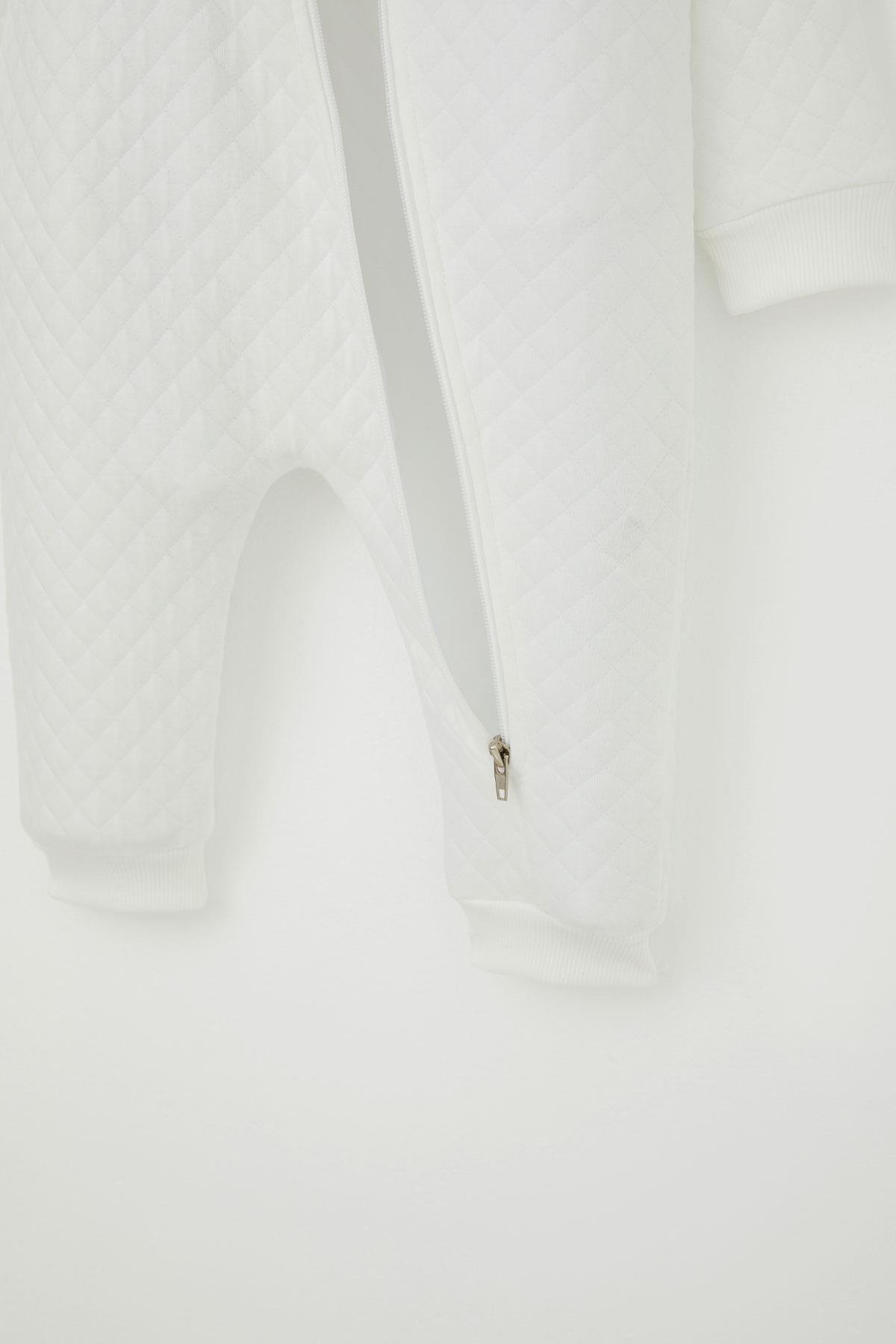 Breeze Erkek Bebek Tulum Kapitone Desenli Sevimli Kuzucuk Baskılı Kapüşonlu Ekru (4 Ay-1.5 Yaş)