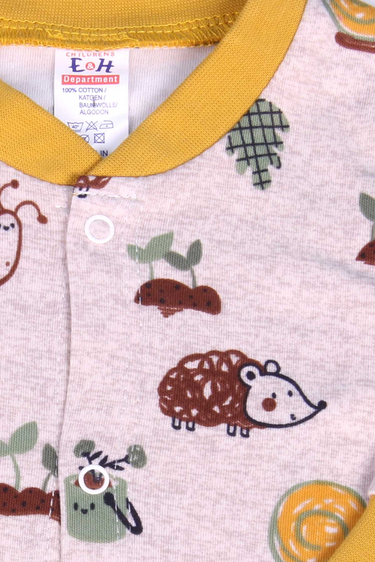 Breeze Erkek Bebek Tulum Kirpi Desenli Şapkalı Set Kahverengi (0-3-6 Ay)