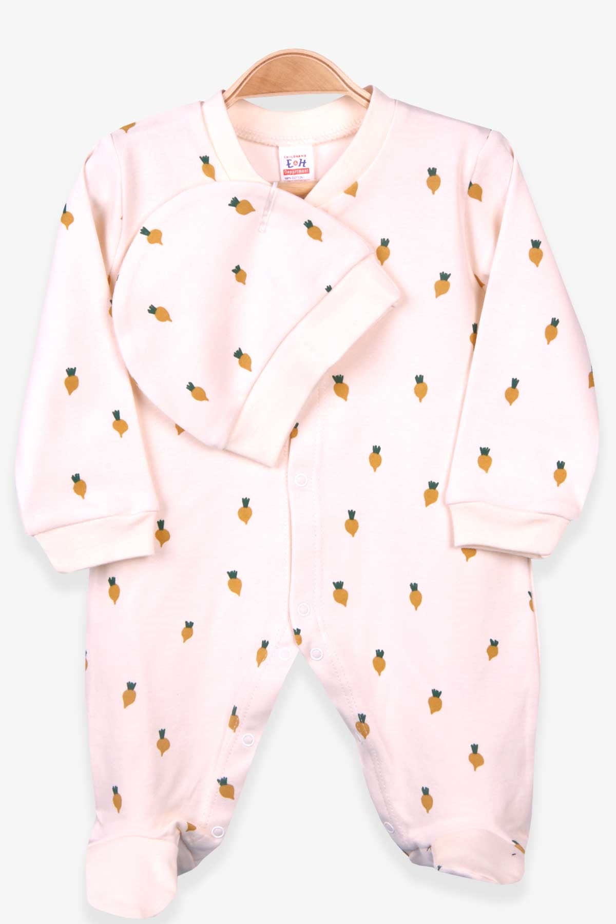Breeze Erkek Bebek Tulum Meyve Desenli Şapkalı Set Krem (0-3 Ay-6 Ay)