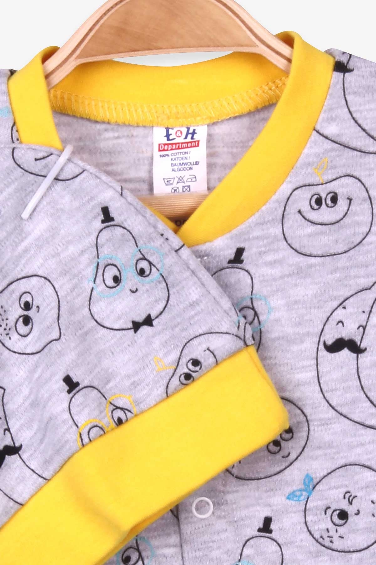 Breeze Erkek Bebek Tulum Meyve Temalı Şapkalı Set Açık Gri Melanj (0-3-6 Ay)