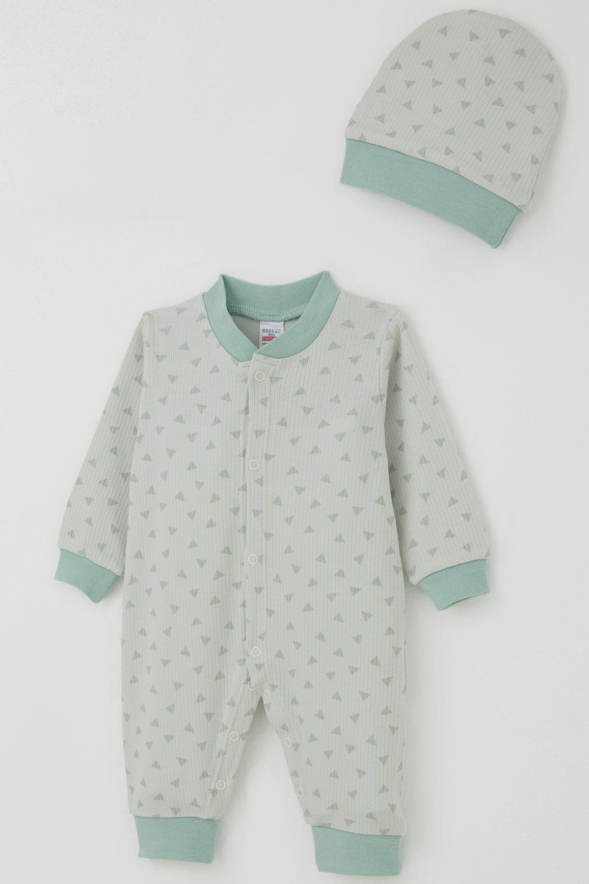 Breeze Erkek Bebek Tulum Mini Üçgenler Desenli Su Yeşili (0-6 Ay)