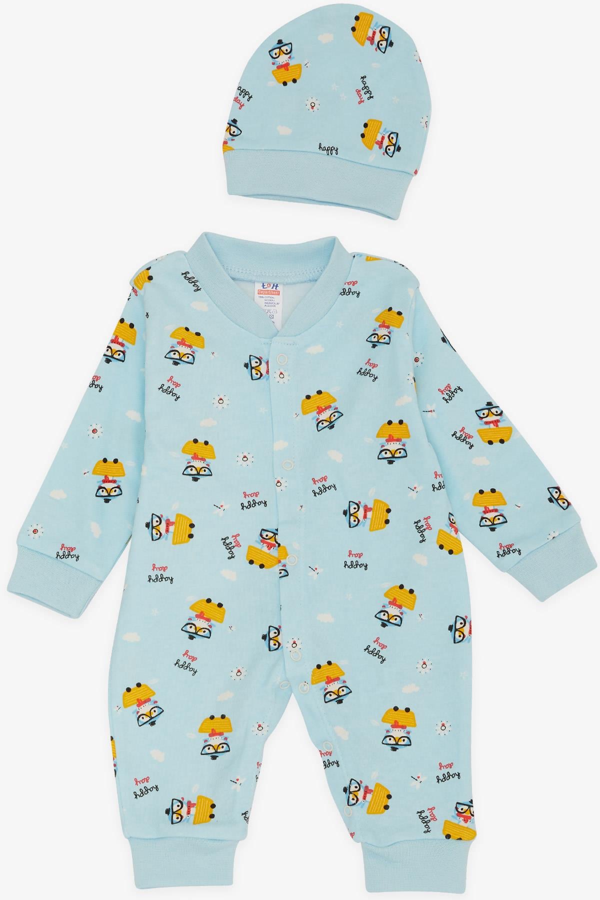 Breeze Erkek Bebek Tulum Muıtlu Penguencik Desenli Açık Mavi (0-3 Ay-6 Ay)