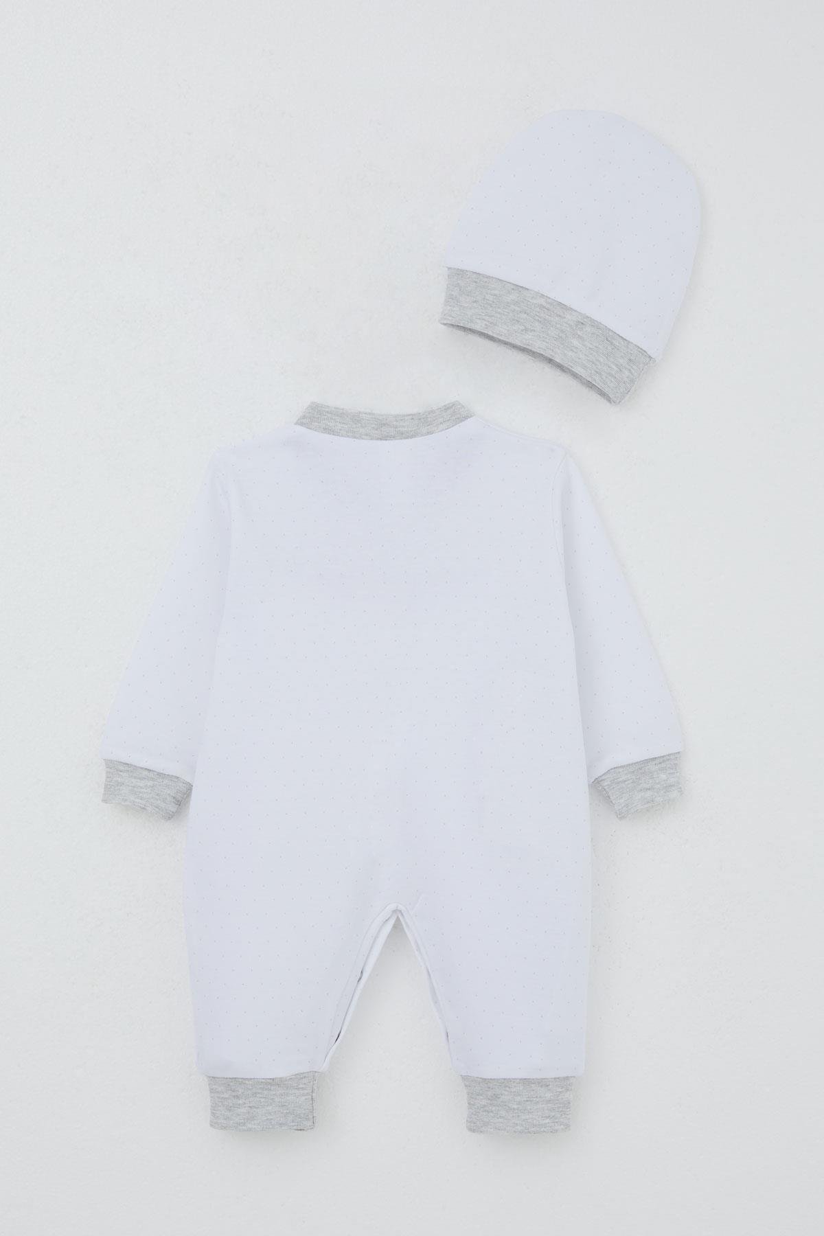 Breeze Erkek Bebek Tulum Nokta Desenli Beyaz (0-6 Ay)