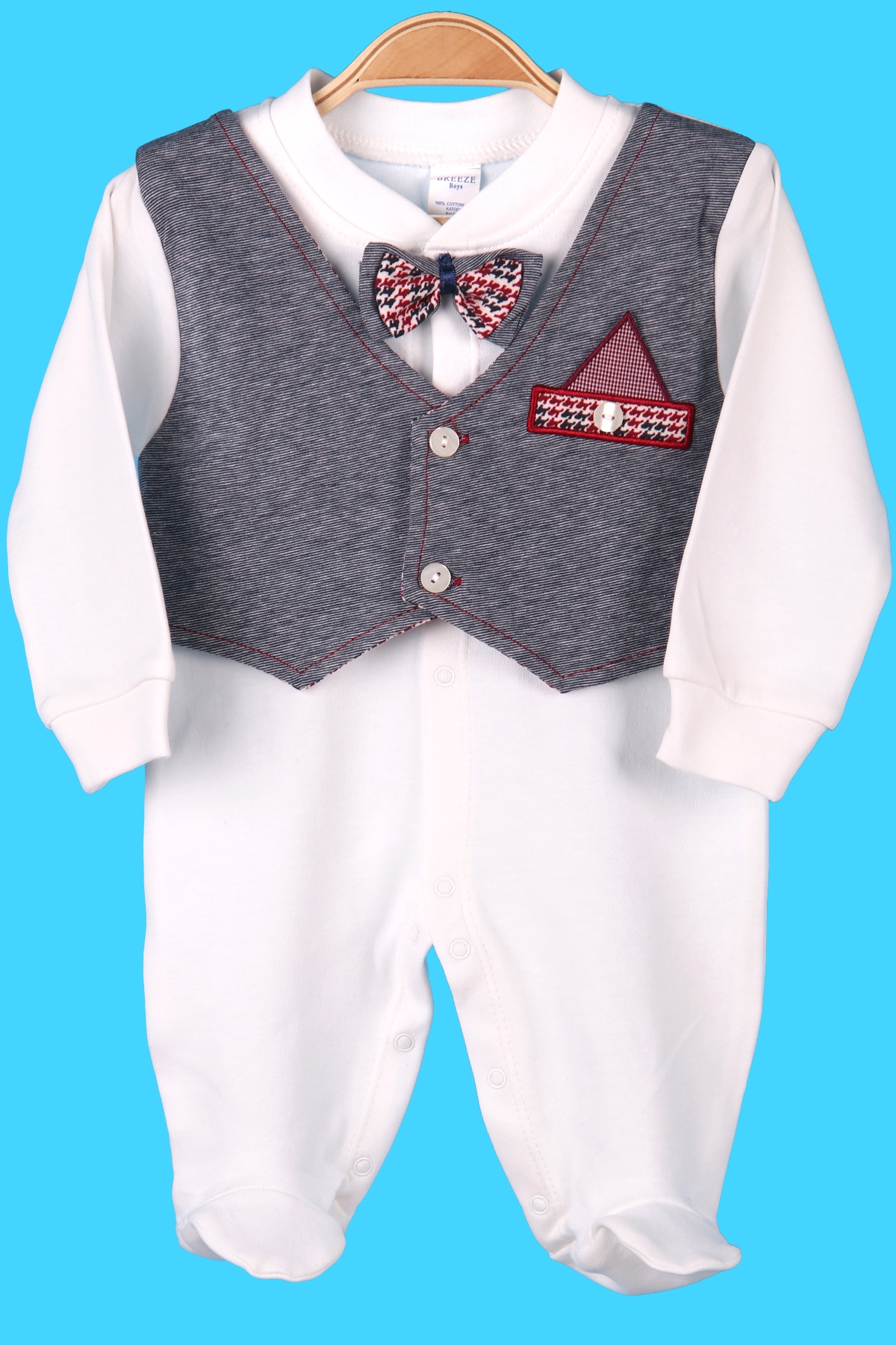 Breeze Erkek Bebek Tulum Papyonlu Yelekli Füme (0-3 Ay-4 Ay)