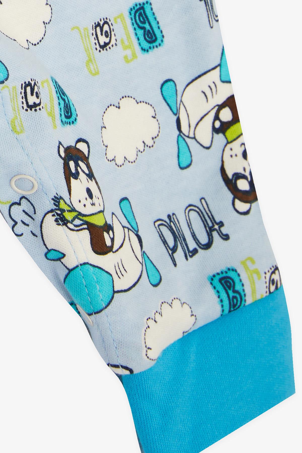 Breeze Erkek Bebek Tulum Pilot Ayıcık Desenli Mavi (0-3 Ay-6 Ay)