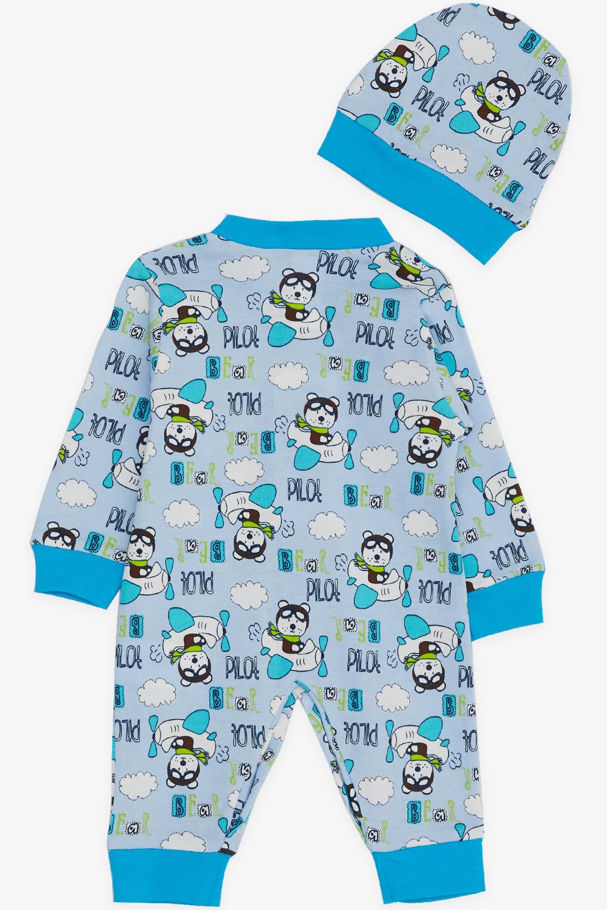 Breeze Erkek Bebek Tulum Pilot Ayıcık Desenli Mavi (0-3 Ay-6 Ay)
