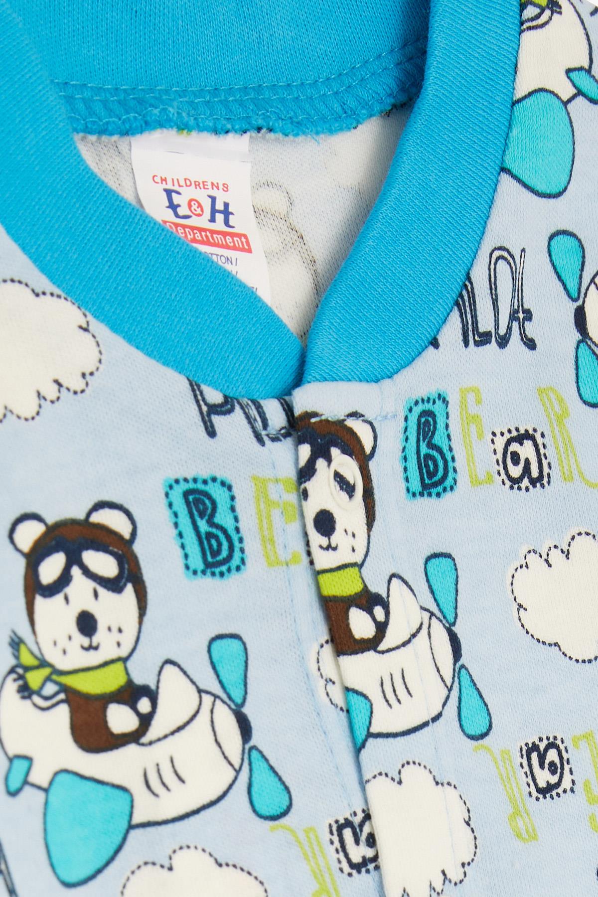 Breeze Erkek Bebek Tulum Pilot Ayıcık Desenli Mavi (0-3 Ay-6 Ay)