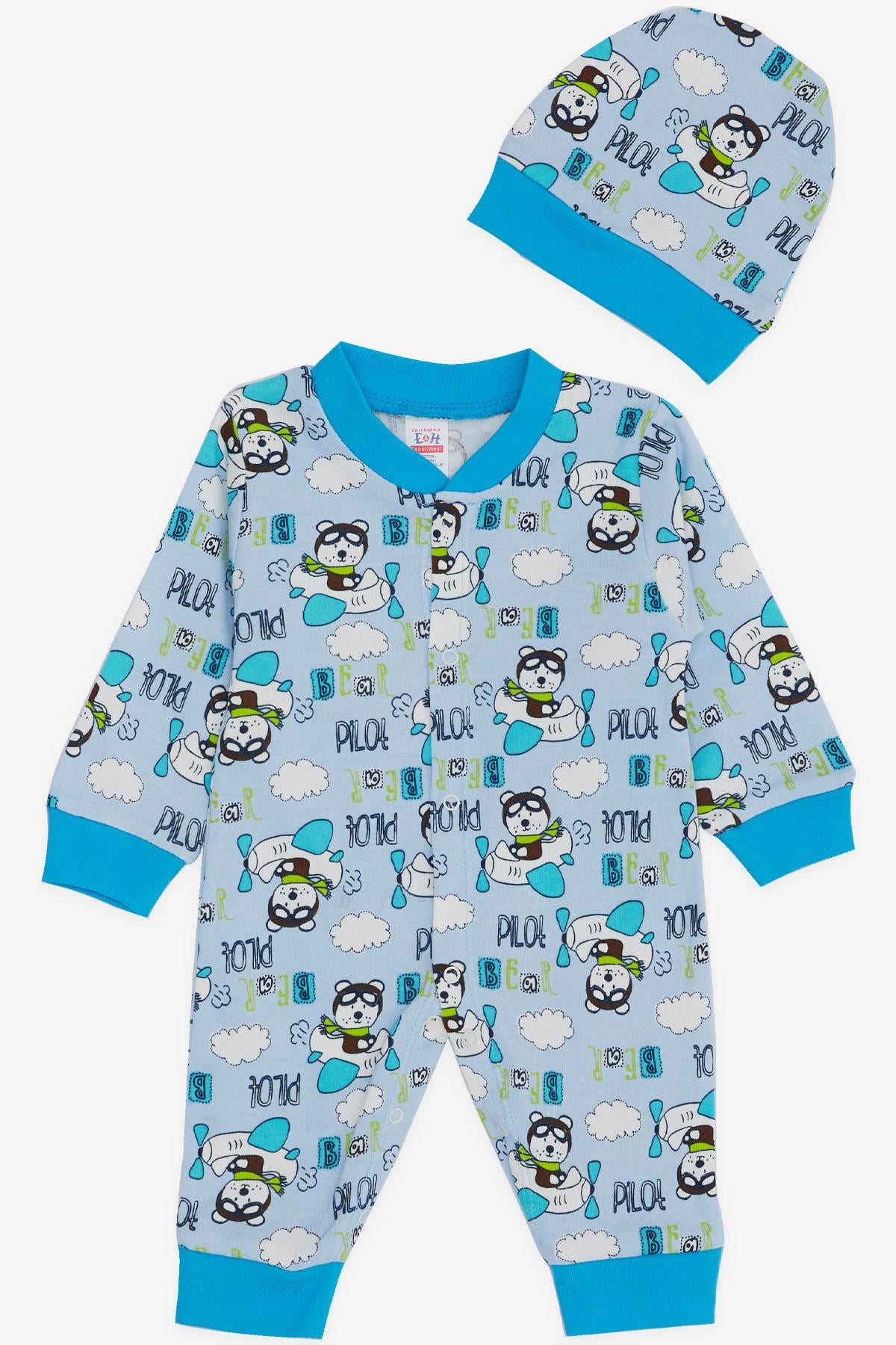 Breeze Erkek Bebek Tulum Pilot Ayıcık Desenli Mavi (0-3 Ay-6 Ay)