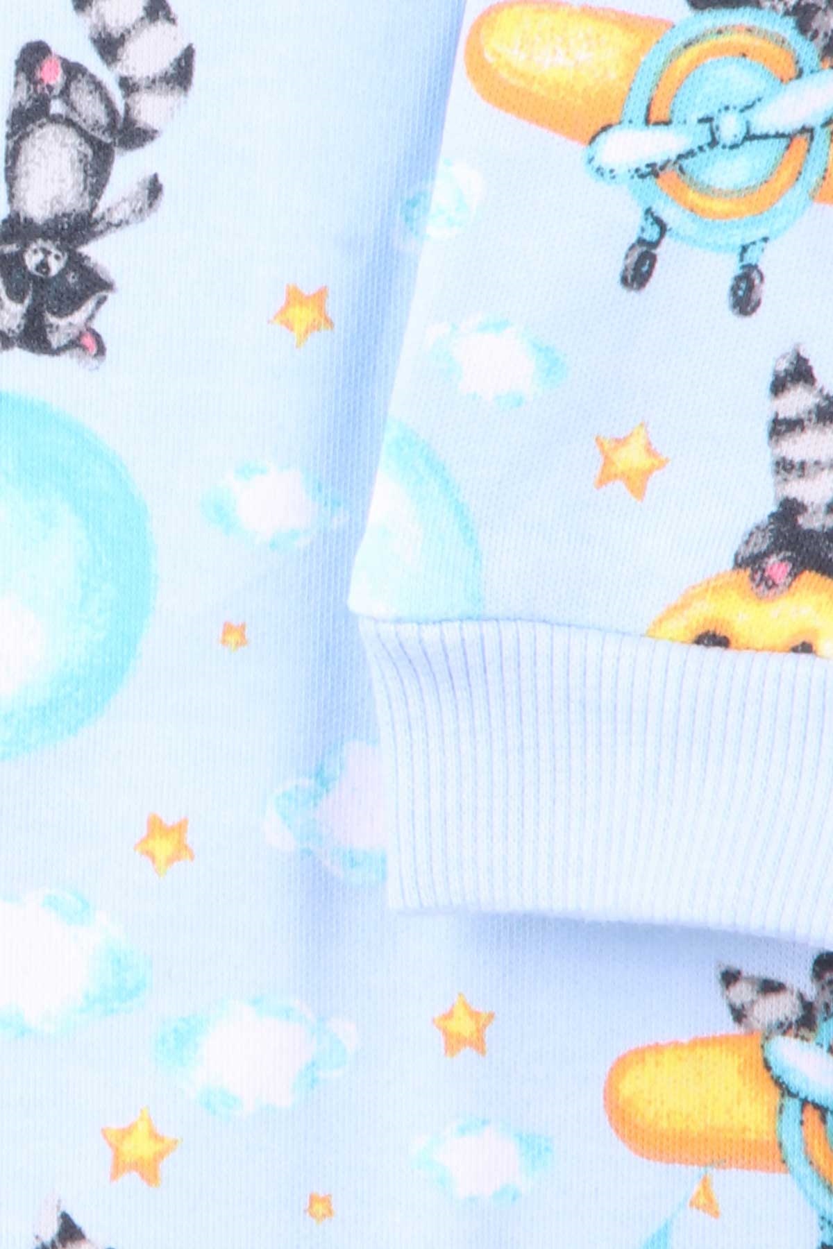 Breeze Erkek Bebek Tulum Rakun Desenli Bebe Mavisi (0-3 Ay-6 Ay)