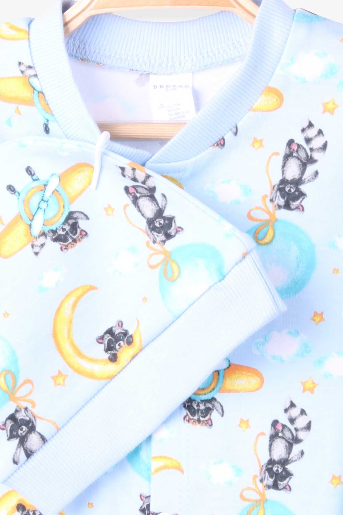 Breeze Erkek Bebek Tulum Rakun Desenli Bebe Mavisi (0-3 Ay-6 Ay)