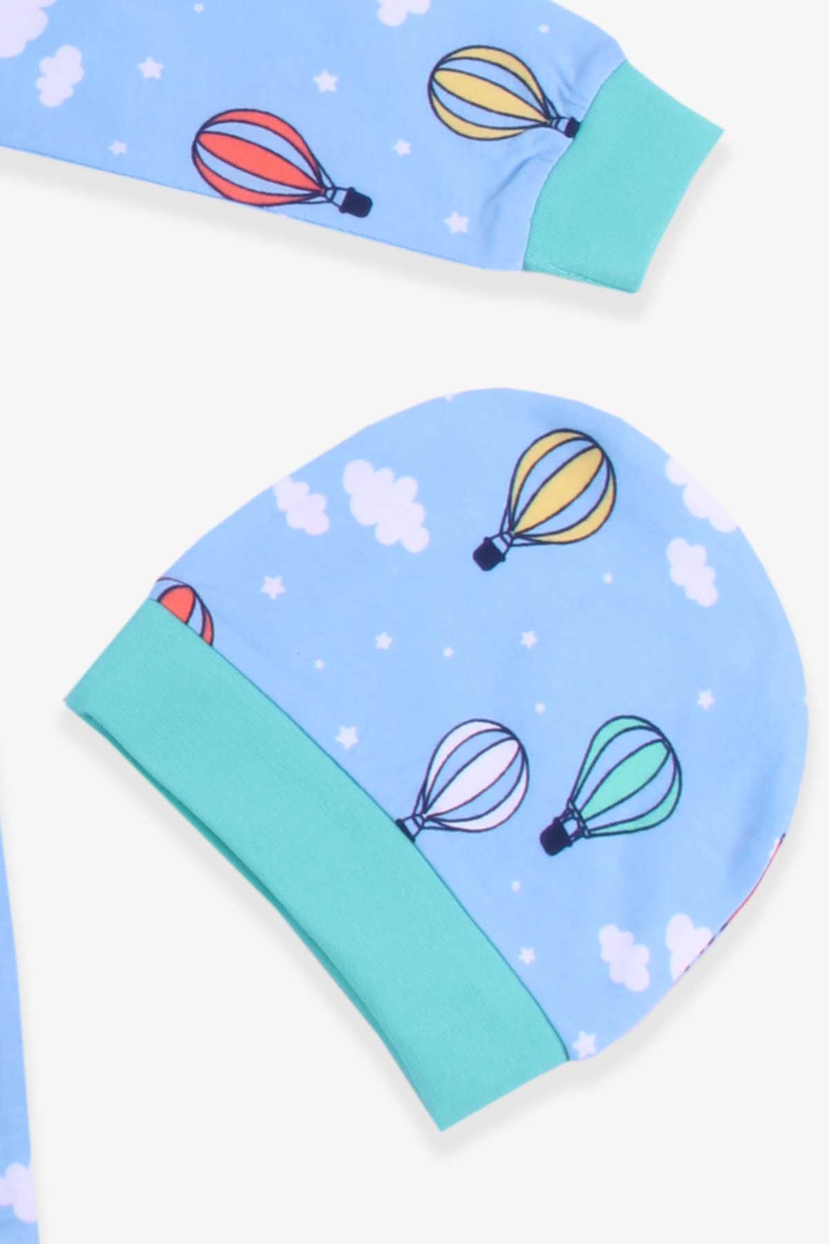 Breeze Erkek Bebek Tulum Renkli Balon Desenli Mavi (0-3 Ay-6 Ay)