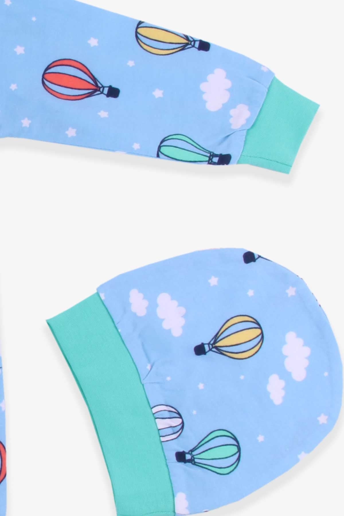 Breeze Erkek Bebek Tulum Renkli Balon Desenli Mavi (0-3 Ay-6 Ay)