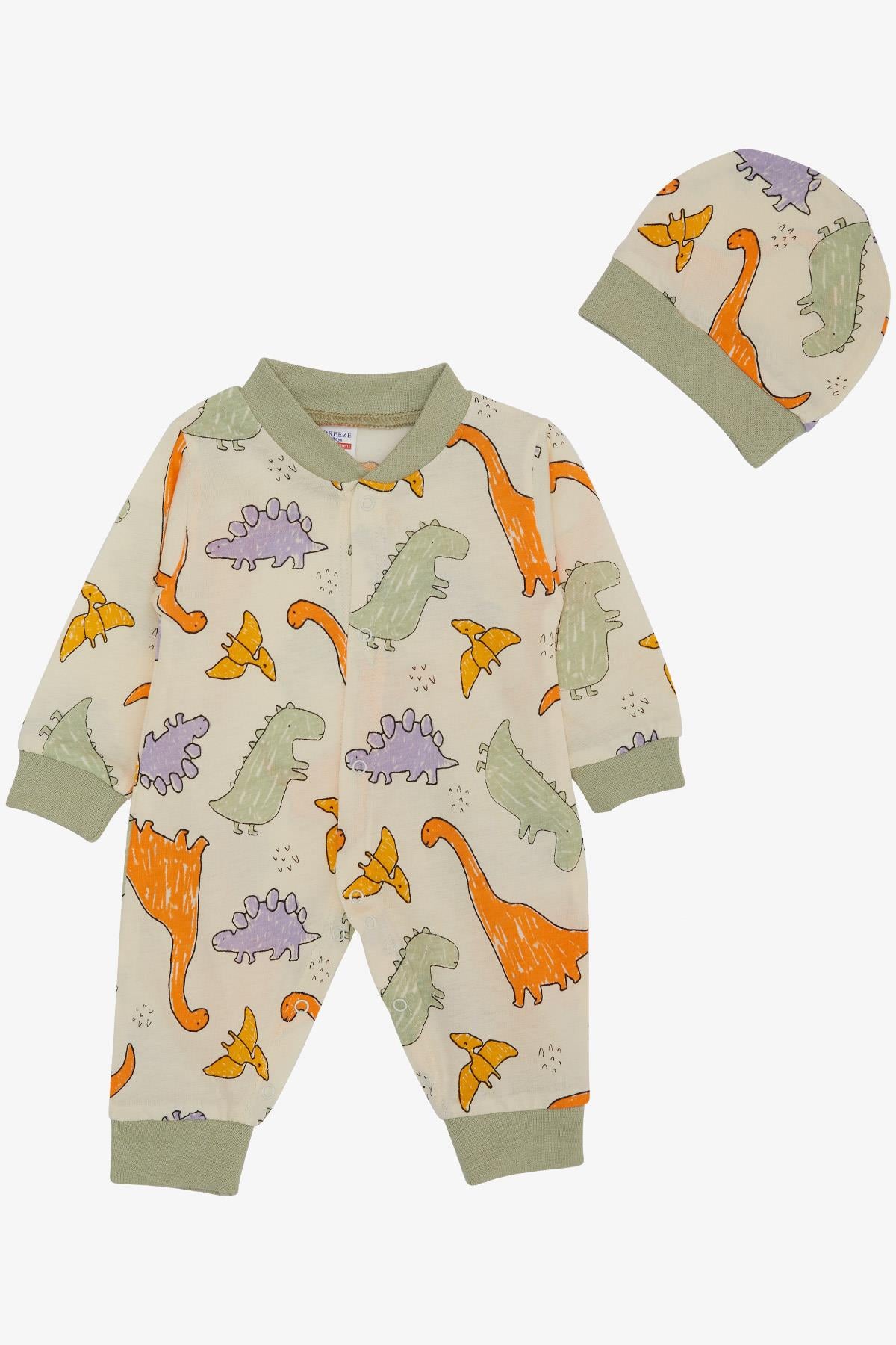 Breeze Erkek Bebek Tulum Renkli Dinozor Desenli Krem (0-6 Ay)