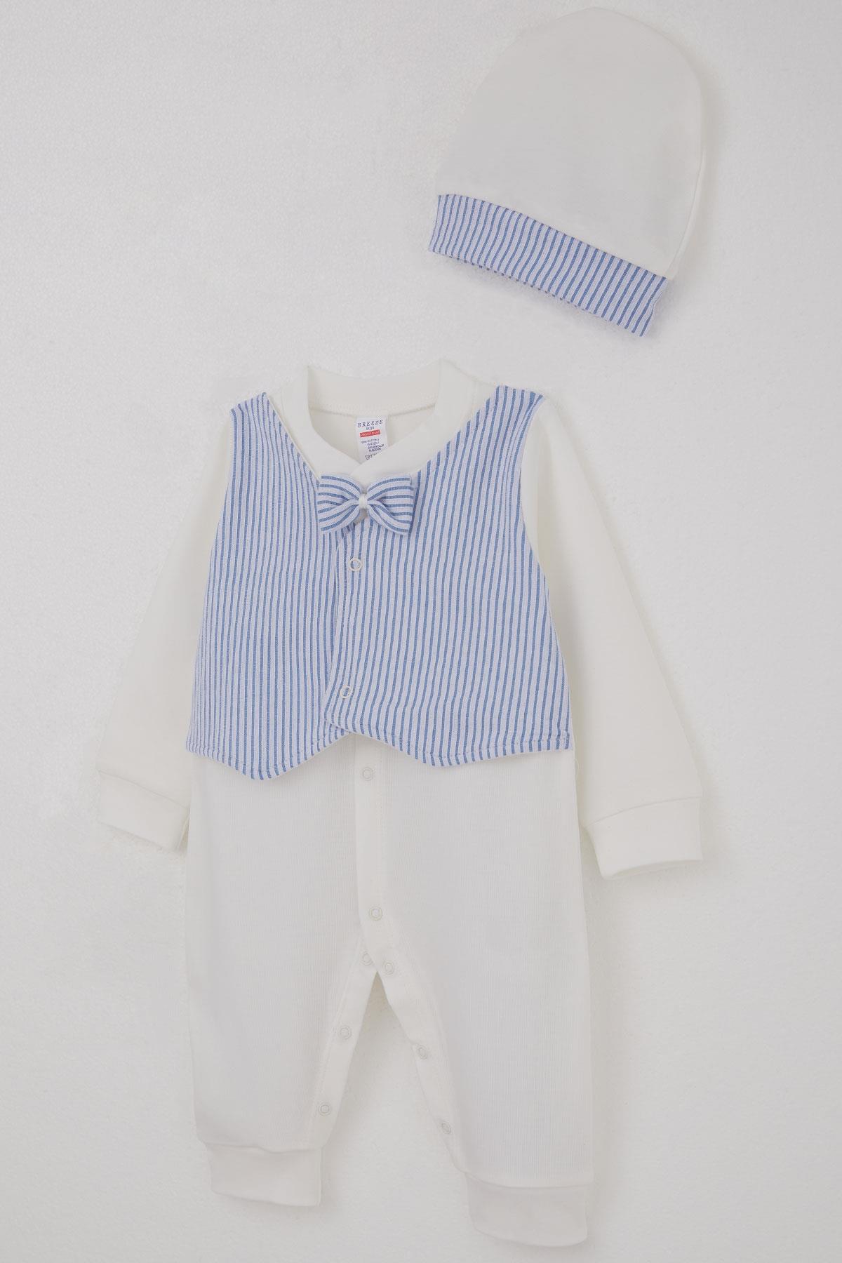 Breeze Erkek Bebek Tulum Sabit Papyonlu Yelekli Beyaz (0-6 Ay)