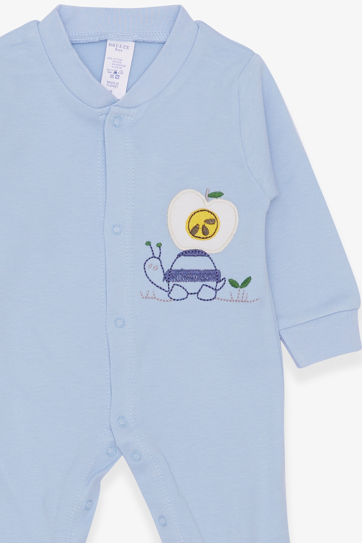 Breeze Erkek Bebek Tulum Salyangoz Nakışlı Açık Mavi (0-3 Ay-6 Ay)
