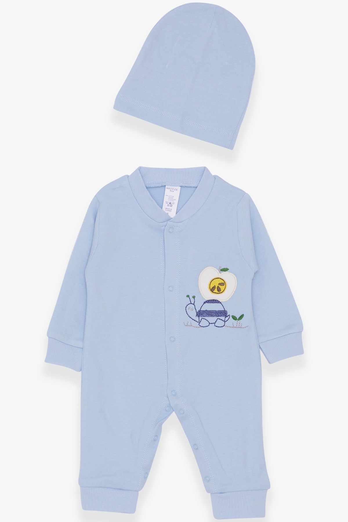 Breeze Erkek Bebek Tulum Salyangoz Nakışlı Açık Mavi (0-3 Ay-6 Ay)