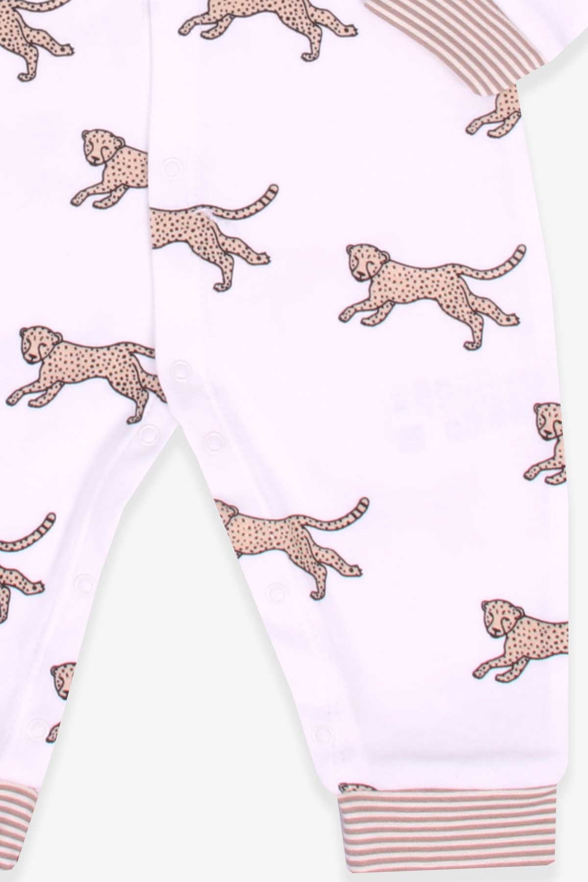 Breeze Erkek Bebek Tulum Şapkalı Puma Desenli Ekru (0-3 Ay-6 Ay)