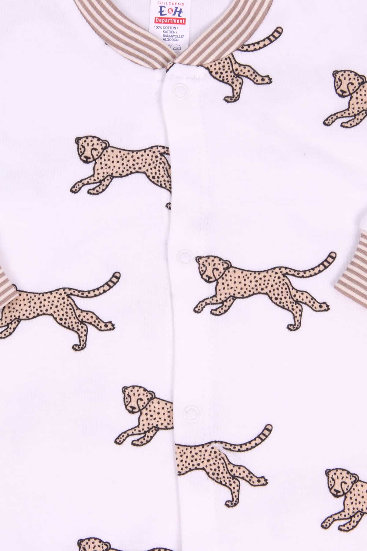 Breeze Erkek Bebek Tulum Şapkalı Puma Desenli Ekru (0-3 Ay-6 Ay)