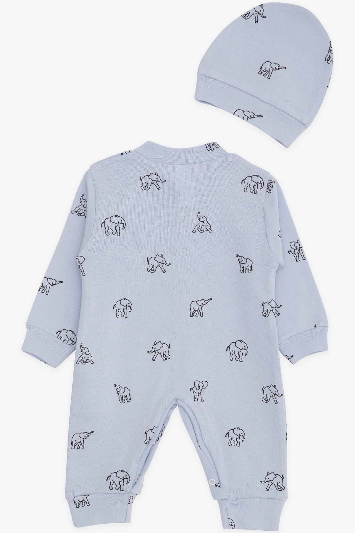 Breeze Erkek Bebek Tulum Sevimli Fil Desenli Bebe Mavisi (0-6 Ay)