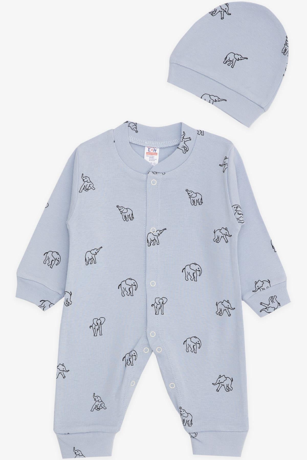 Breeze Erkek Bebek Tulum Sevimli Fil Desenli Bebe Mavisi (0-6 Ay)