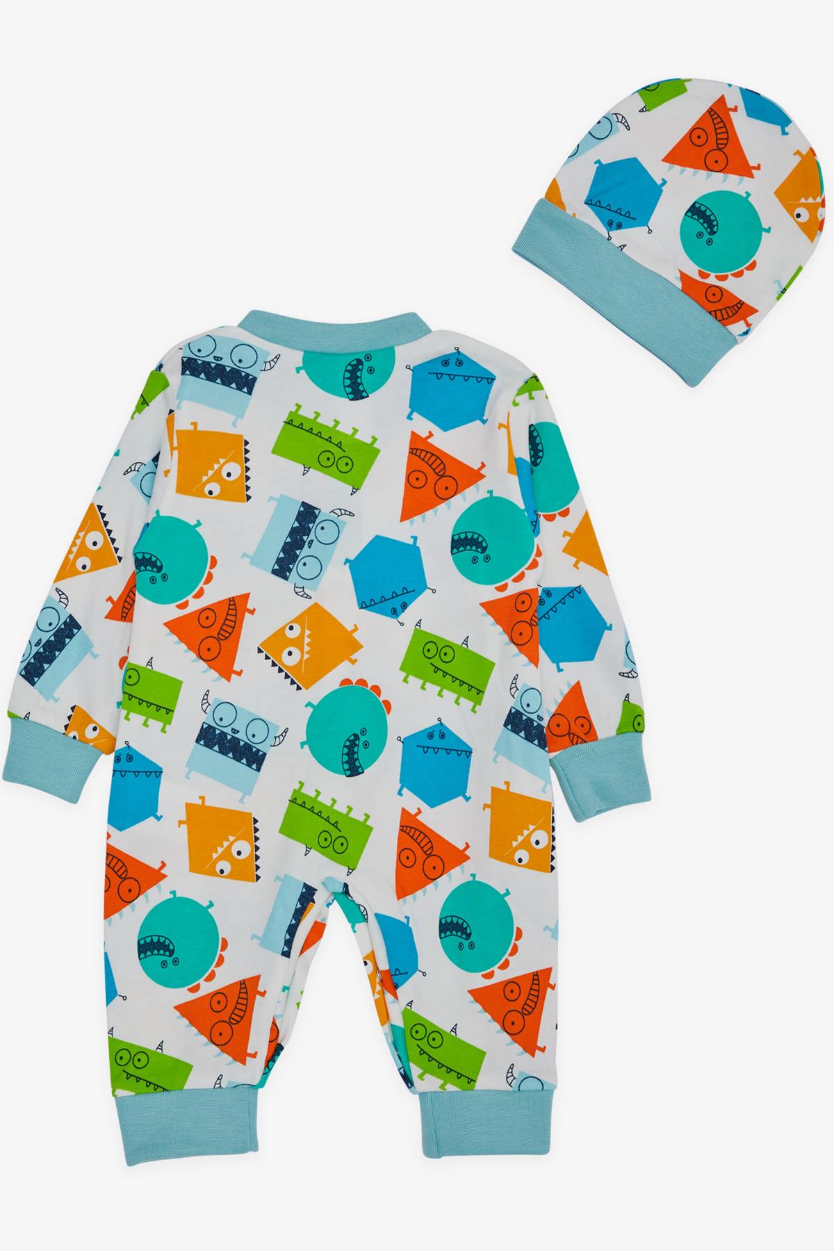 Breeze Erkek Bebek Tulum Sevimli Geometrik Şekiller Desenli Beyaz (0-6 Ay)
