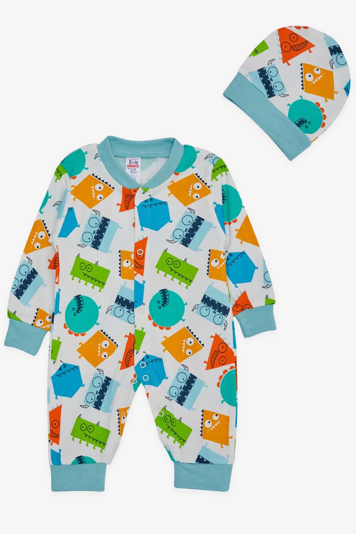 Breeze Erkek Bebek Tulum Sevimli Geometrik Şekiller Desenli Beyaz (0-6 Ay)