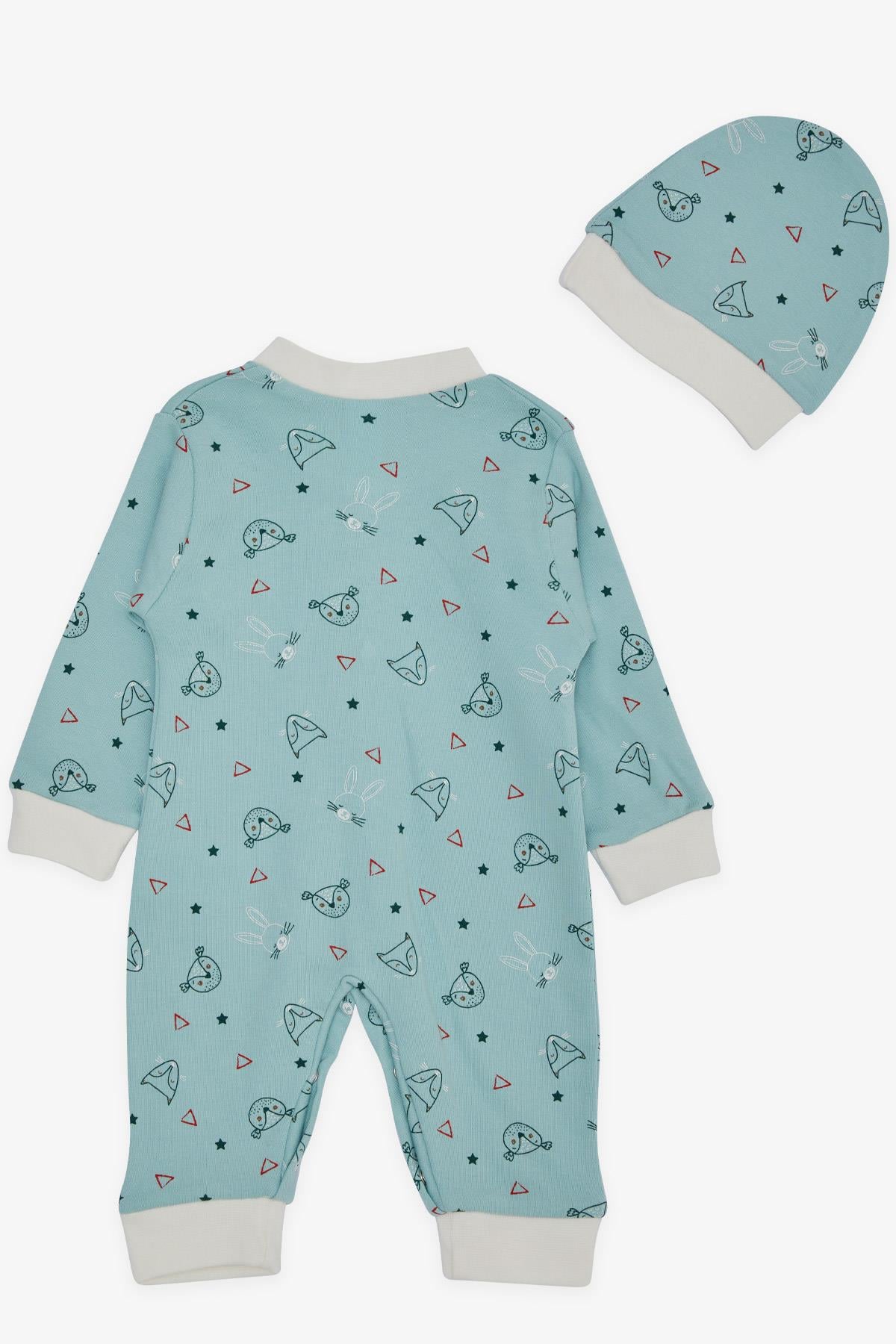 Breeze Erkek Bebek Tulum Sevimli Hayvancıklar Desenli Mint Yeşili (0-6 Ay)