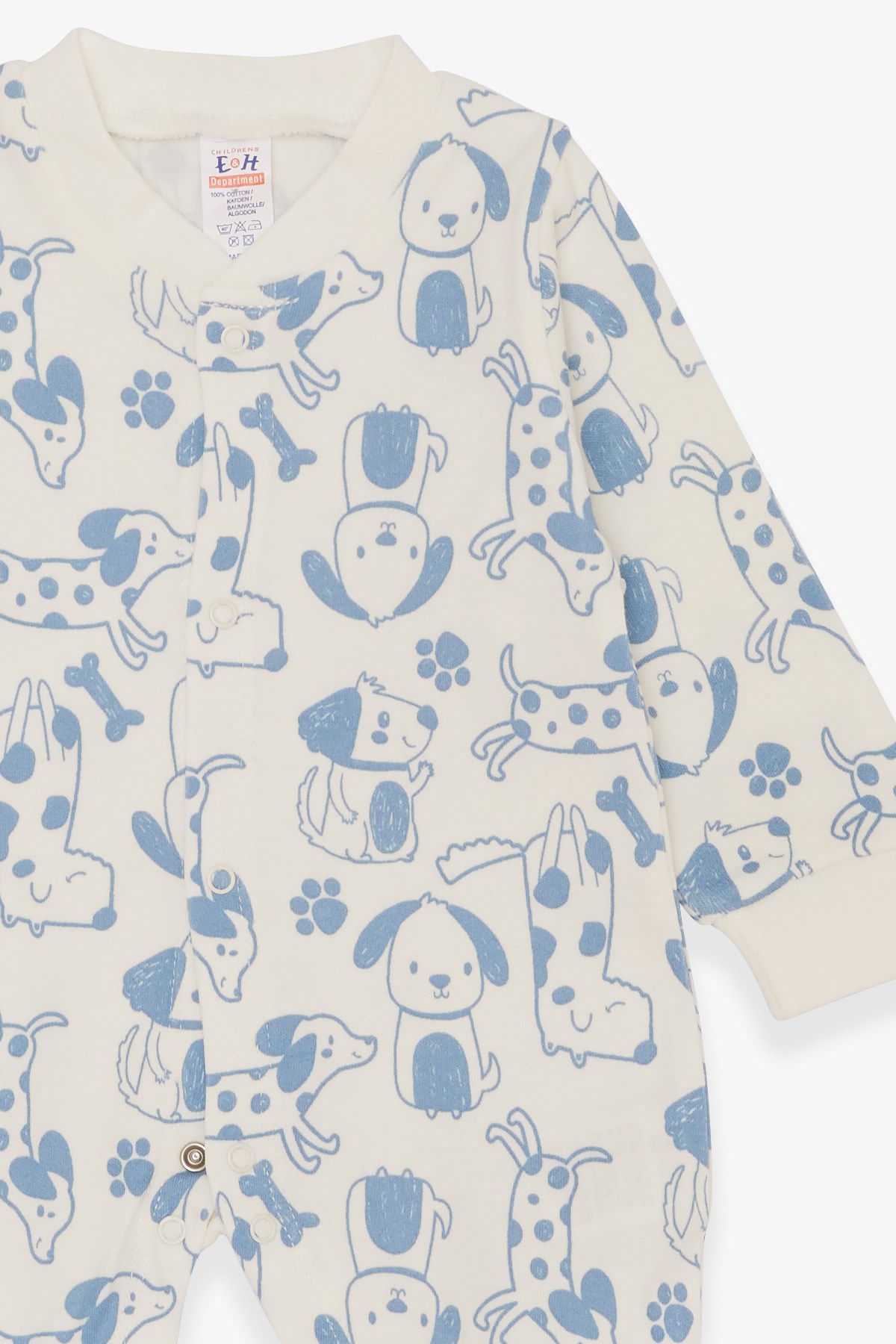 Breeze Erkek Bebek Tulum Sevimli Köpekcik Desenli Ekru (0-3 Ay-6 Ay)
