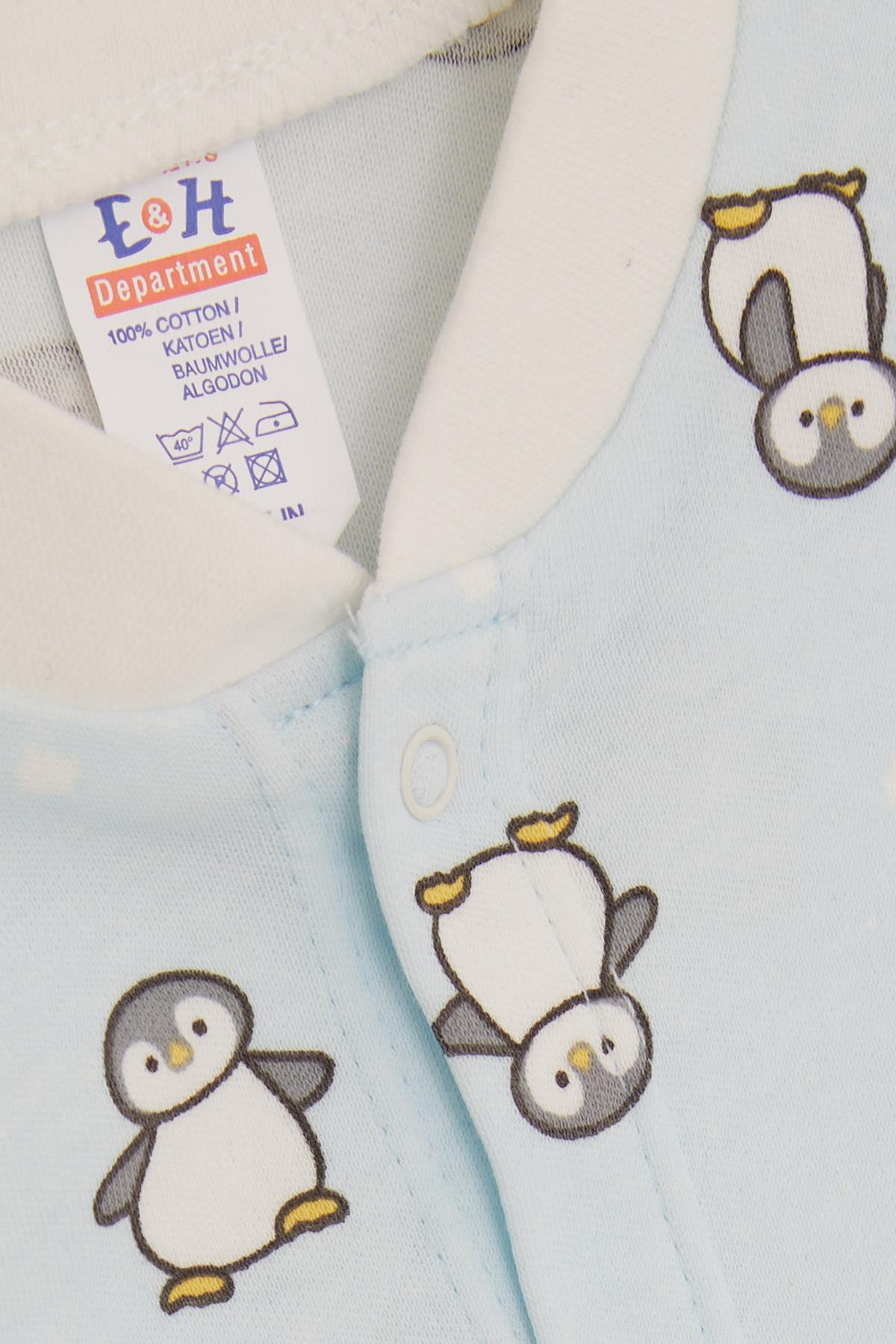 Breeze Erkek Bebek Tulum Sevimli Penguen Açık Mavi (0-3-6 Ay)