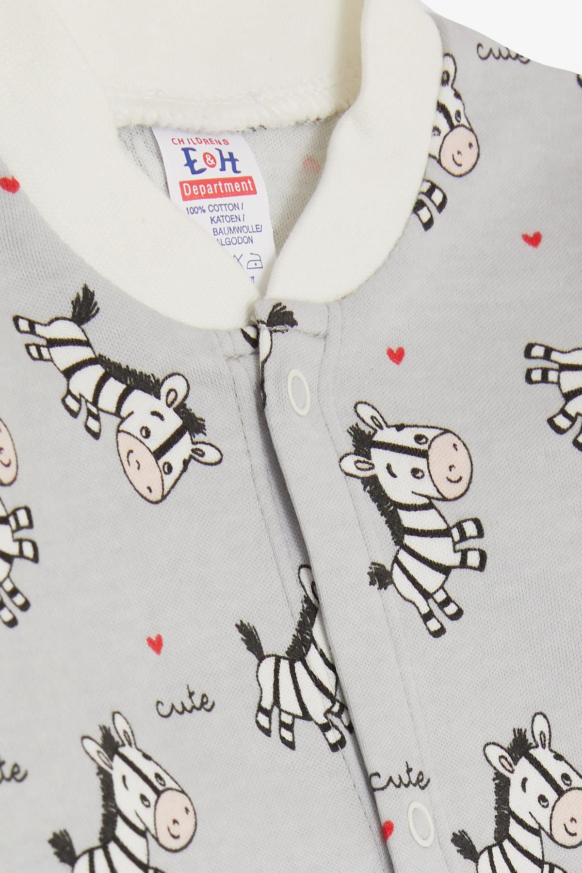 Breeze Erkek Bebek Tulum Sevimli Zebra Desenli Gri (0-3 Ay-6 Ay)
