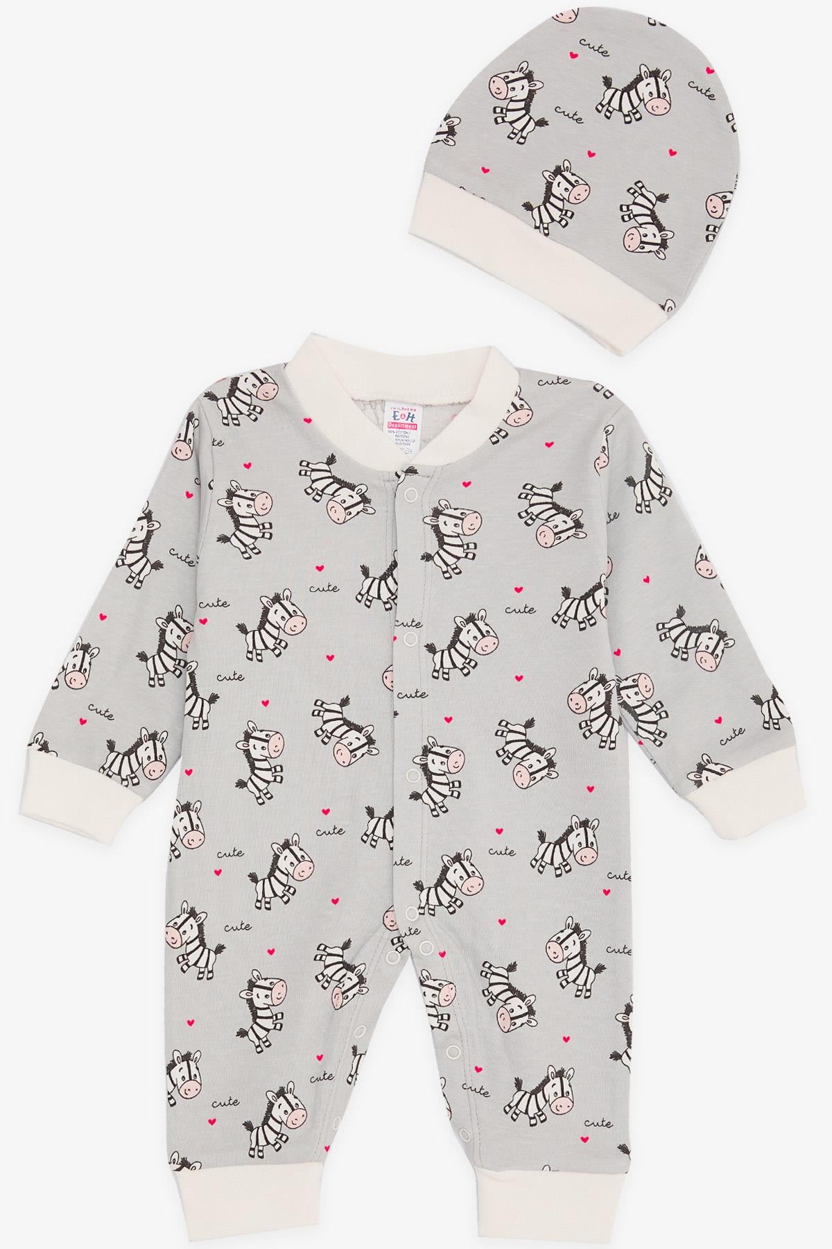 Breeze Erkek Bebek Tulum Sevimli Zebra Desenli Gri (0-3 Ay-6 Ay)