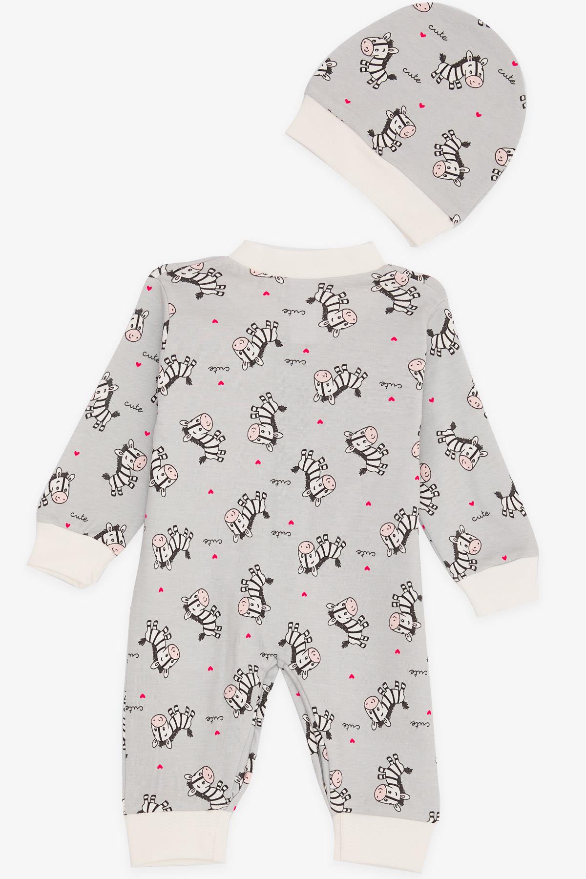 Breeze Erkek Bebek Tulum Sevimli Zebra Desenli Gri (0-3 Ay-6 Ay)