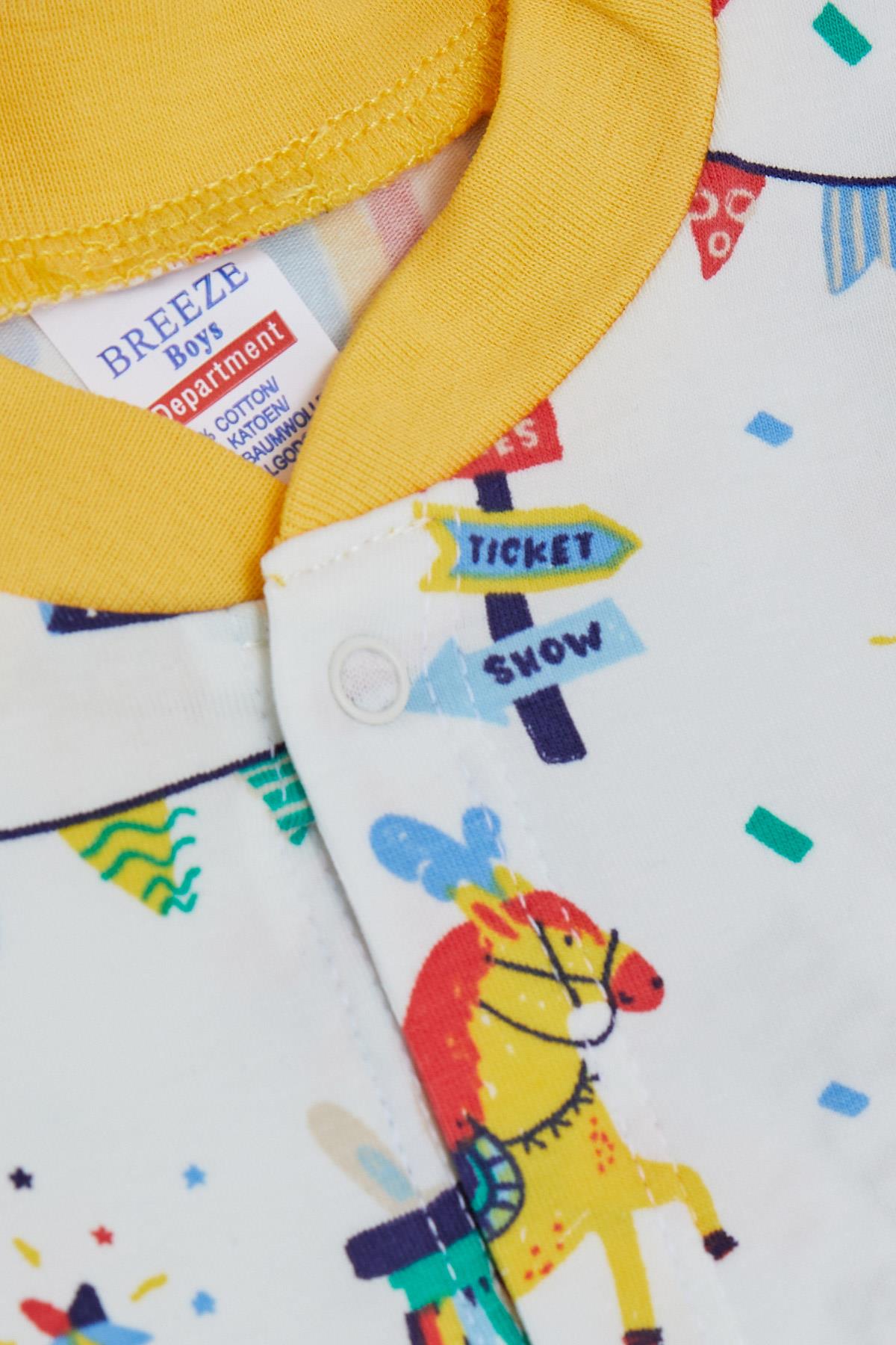 Breeze Erkek Bebek Tulum Sirk Temalı Beyaz (0-6 Ay)