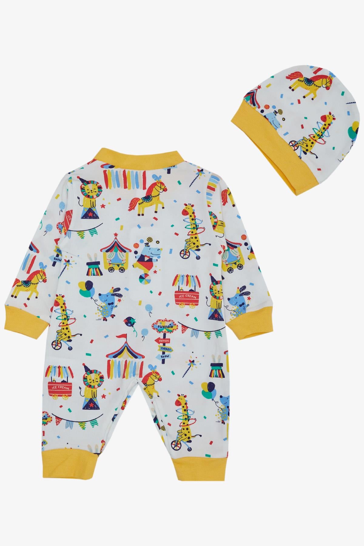 Breeze Erkek Bebek Tulum Sirk Temalı Beyaz (0-6 Ay)