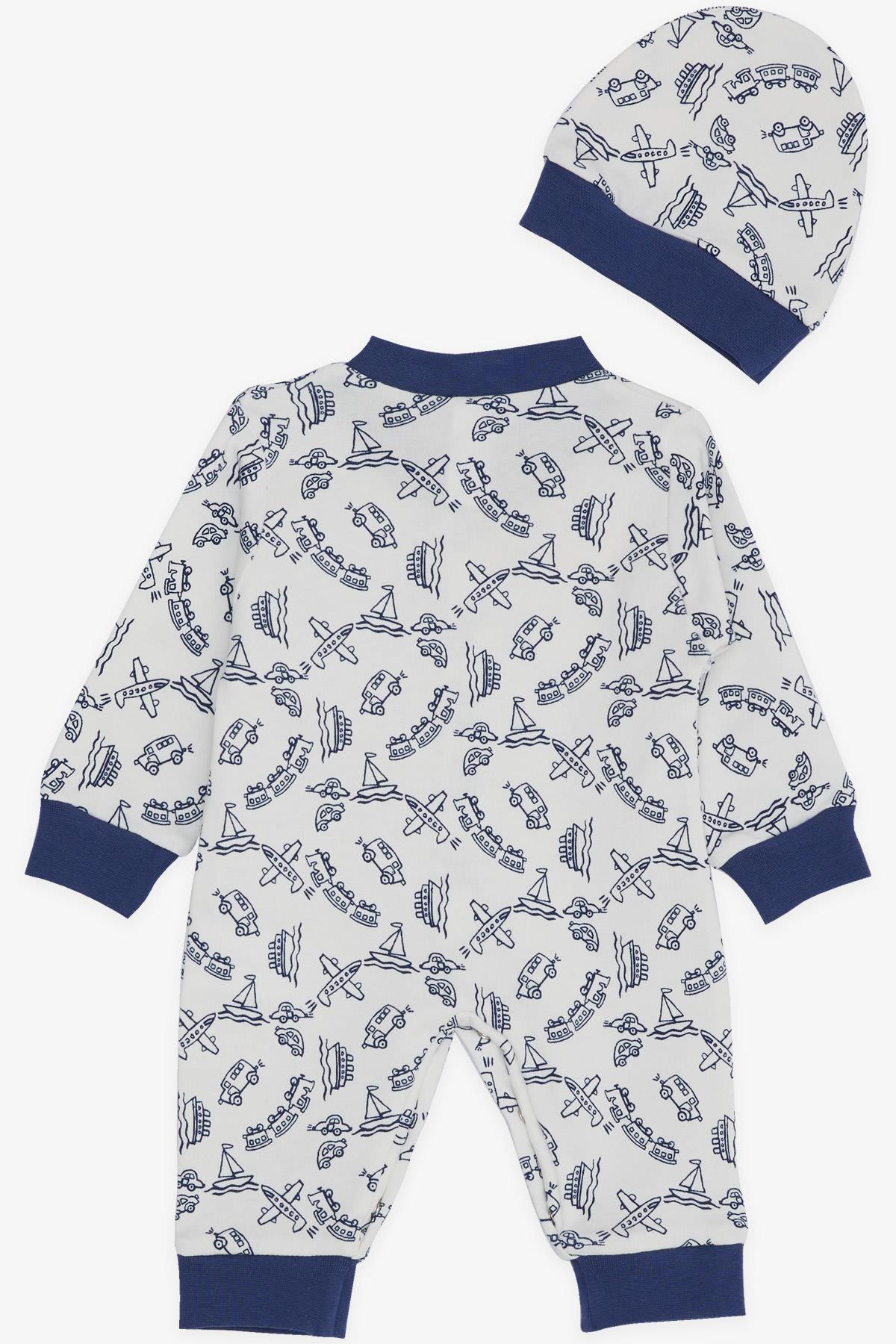 Breeze Erkek Bebek Tulum Taşıt Temalı Beyaz (0-3 Ay-6 Ay)