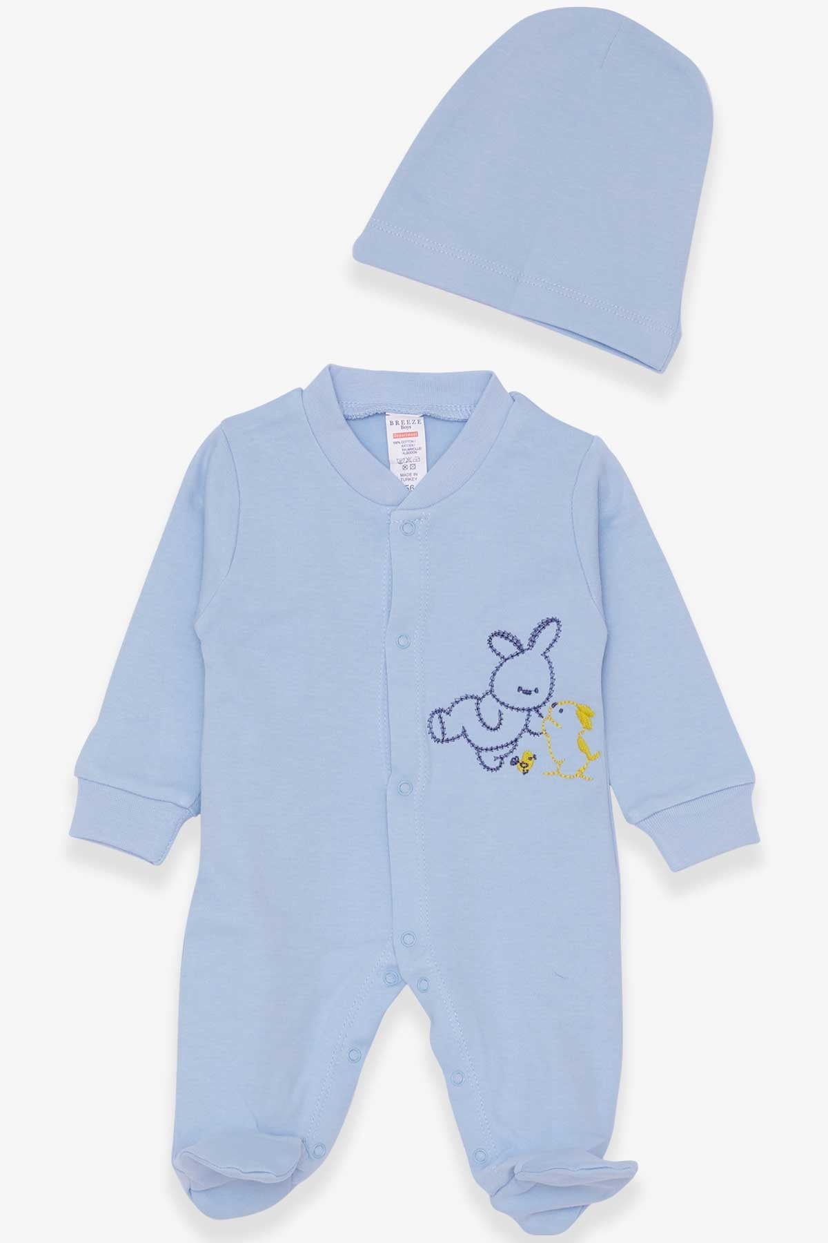 Breeze Erkek Bebek Tulum Tavşancık Nakışlı Açık Mavi (0-3 Ay-6 Ay)