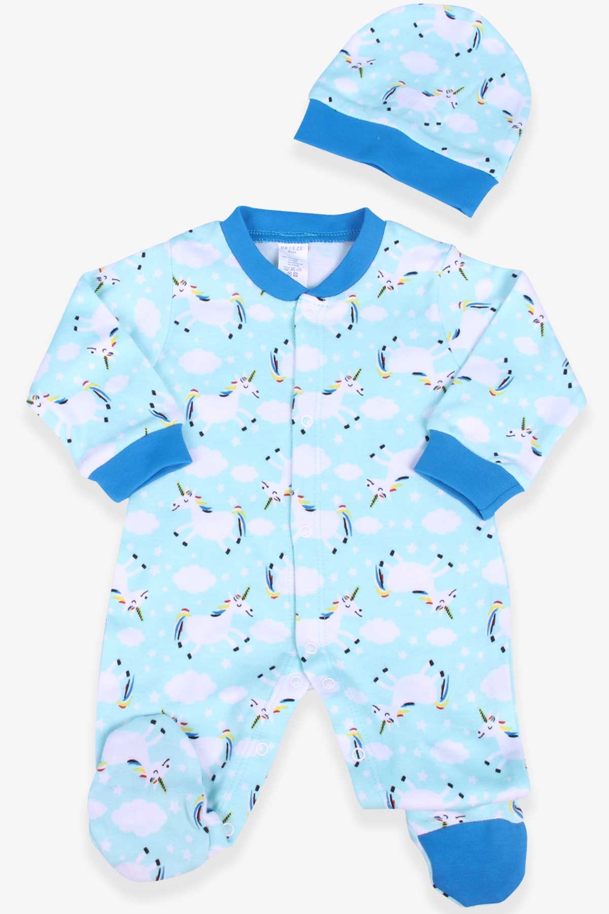 Breeze Erkek Bebek Tulum Unicorn Şapkalı Set Su Yeşili (0-3 Ay-6 Ay)