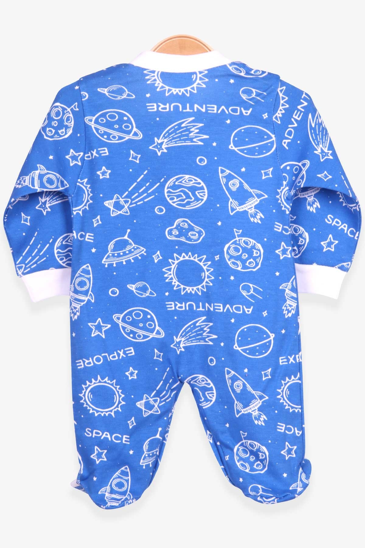 Breeze Erkek Bebek Tulum Uzay Desenli Şapkalı Set Saks Mavisi (0-3 Ay-6 Ay)
