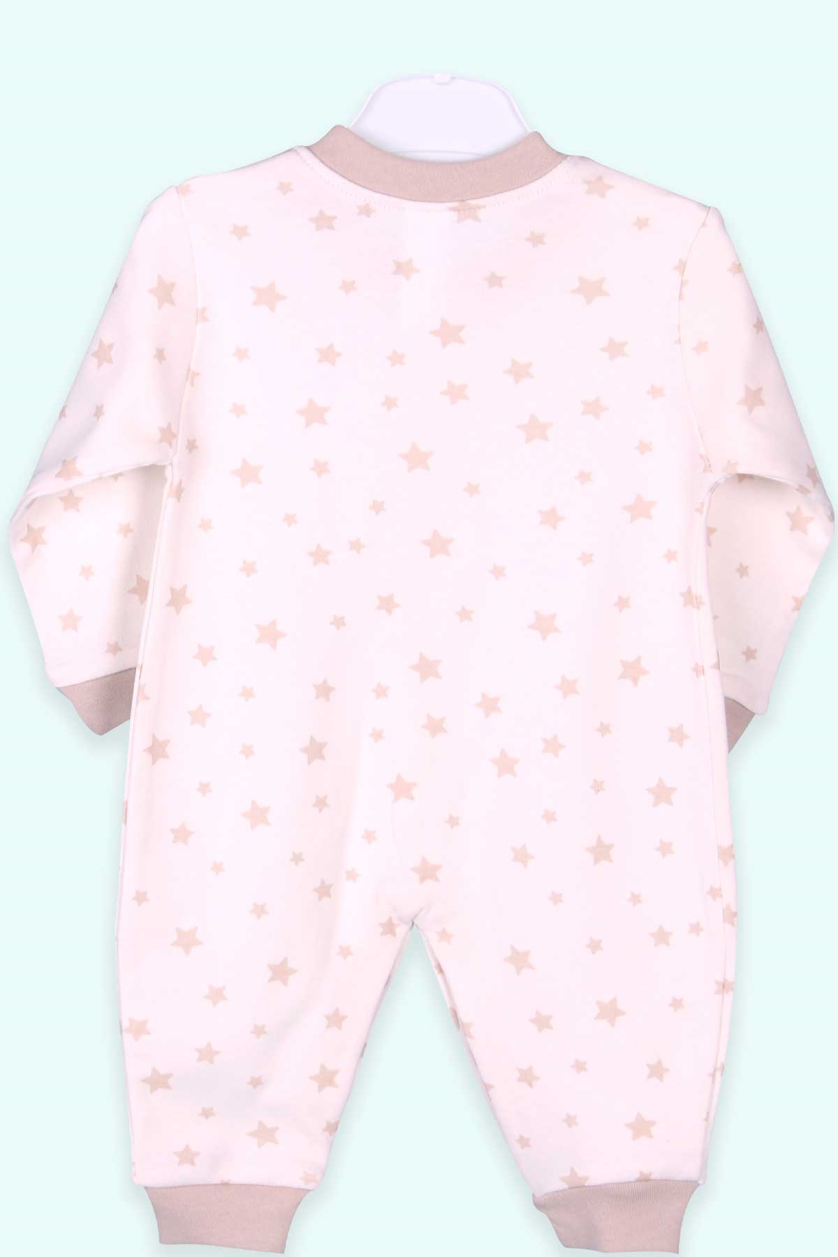 Breeze Erkek Bebek Tulum Yıldız Desenli Krem (0-3 Ay-4 Ay)