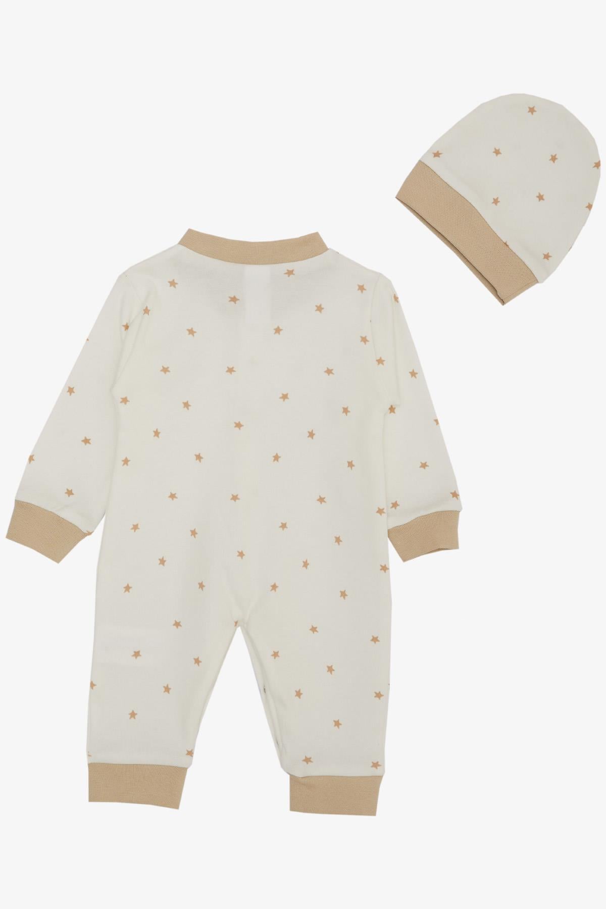 Breeze Erkek Bebek Tulum Yıldız Desenli Ekru (0-6 Ay)