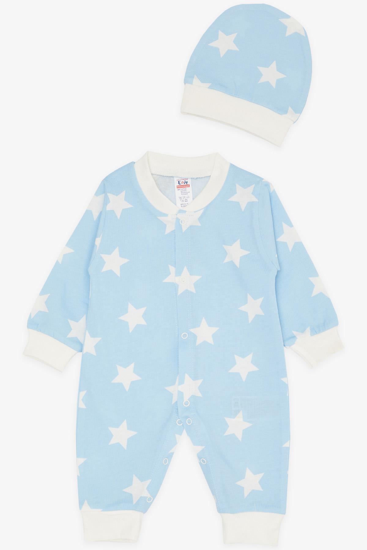 Breeze Erkek Bebek Tulum Yıldız Desenli Bebe Mavisi (0-3 Ay-6 Ay)