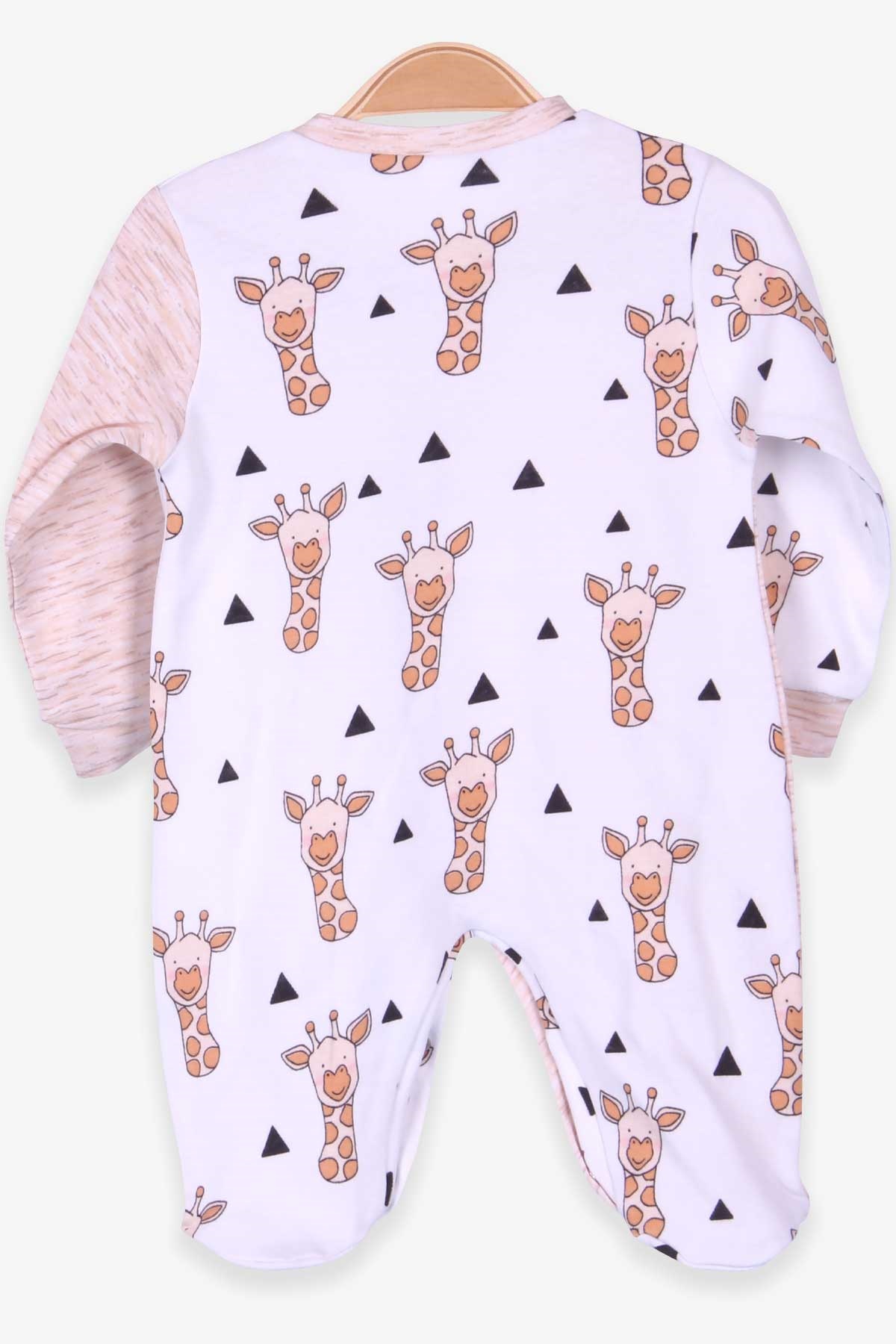 Breeze Erkek Bebek Tulum Zürafa Desenli Şapkalı Set Ekru (0-3 Ay-4 Ay)