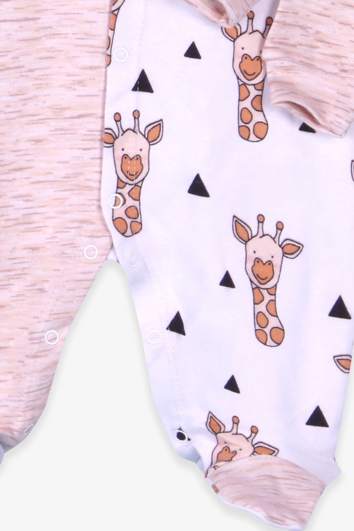 Breeze Erkek Bebek Tulum Zürafa Desenli Şapkalı Set Ekru (0-3 Ay-4 Ay)