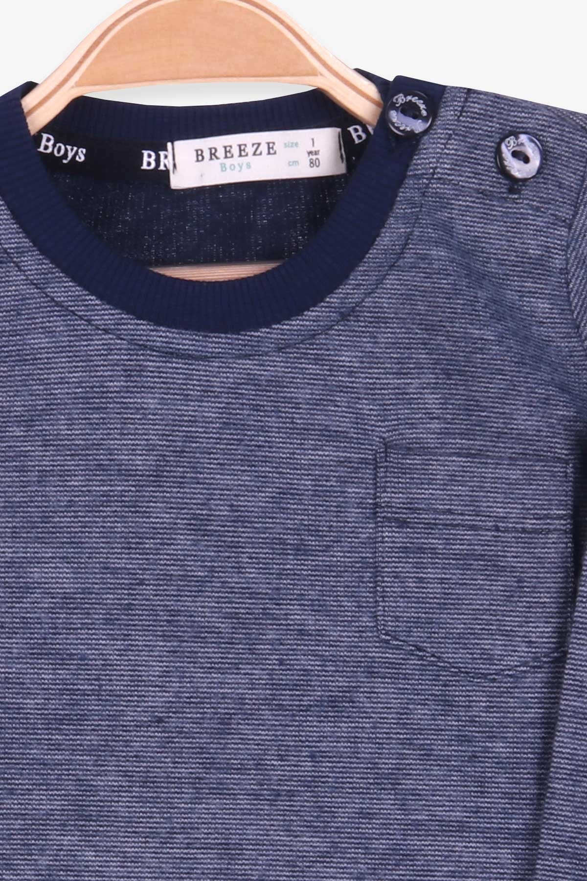Breeze Erkek Bebek Uzun Kollu Tişört Basic Lacivert Melanj (9 Ay-3 Yaş)