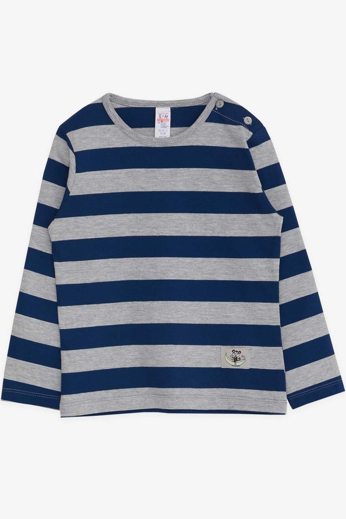 Breeze Erkek Bebek Uzun Kollu Tişört Çizgili Gri Melanj (9 Ay-3 Yaş)
