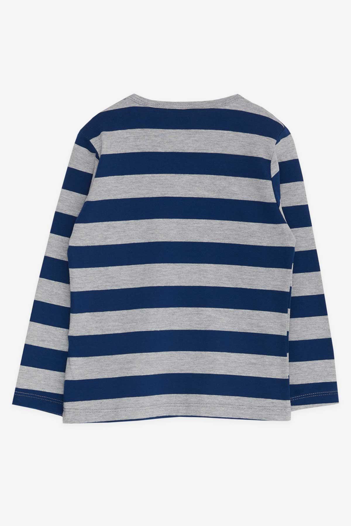 Breeze Erkek Bebek Uzun Kollu Tişört Çizgili Gri Melanj (9 Ay-3 Yaş)