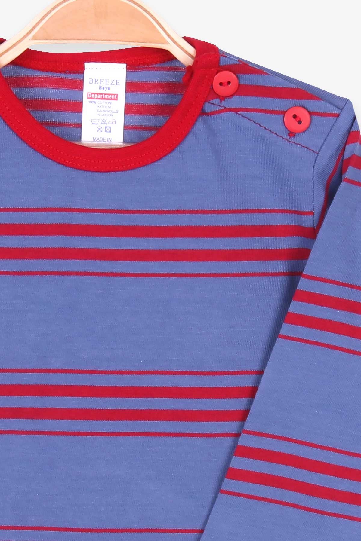 Breeze Erkek Bebek Uzun Kollu Tişört Patlı Çizgili Mavi (9 Ay-3 Yaş)