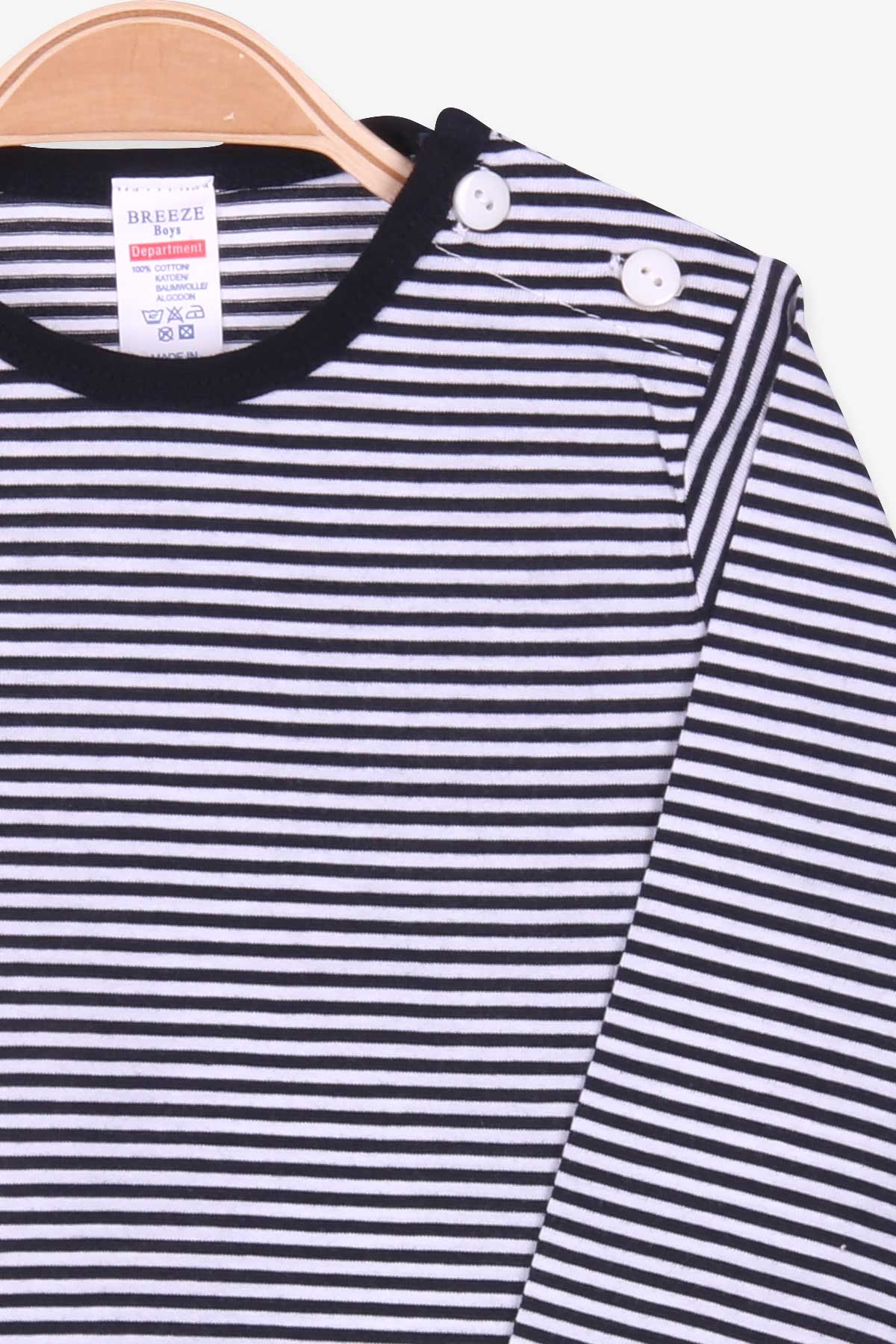 Breeze Erkek Bebek Uzun Kollu Tişört Patlı Çizgili Lacivert (9 Ay-3 Yaş)